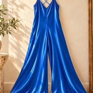 Zara blue satin jumpsuit